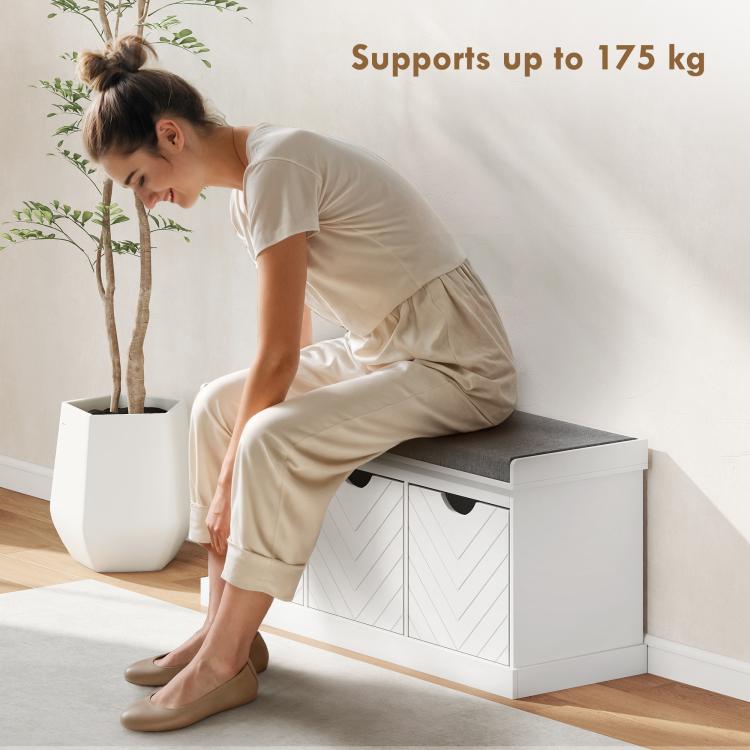 Three-Drawer Shoe Bench, with Seat - White