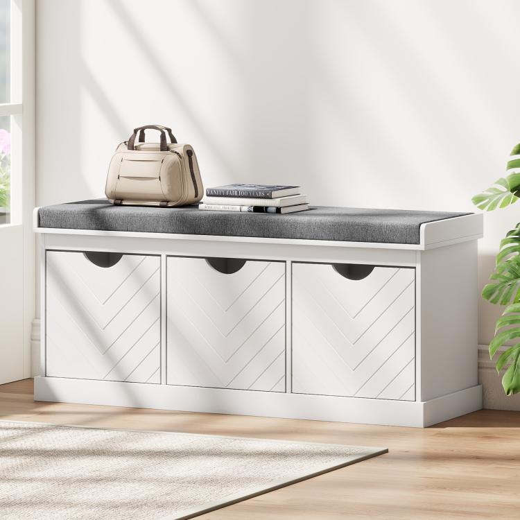 Three-Drawer Shoe Bench, with Seat - White