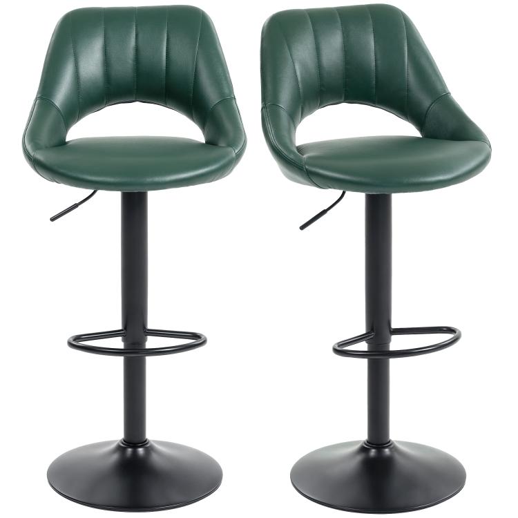 Set of Two Faux Leather Bar Stools - Dark Green