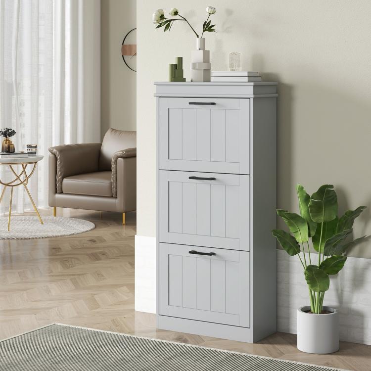 Three-Drawer Minimalistic Shoe Cabinet - Grey
