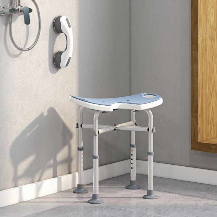 39-51.5cm U Seat Padded Shower Stool - Light Blue