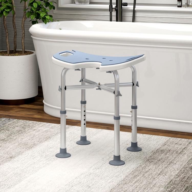 39-51.5cm U Seat Padded Shower Stool - Light Blue