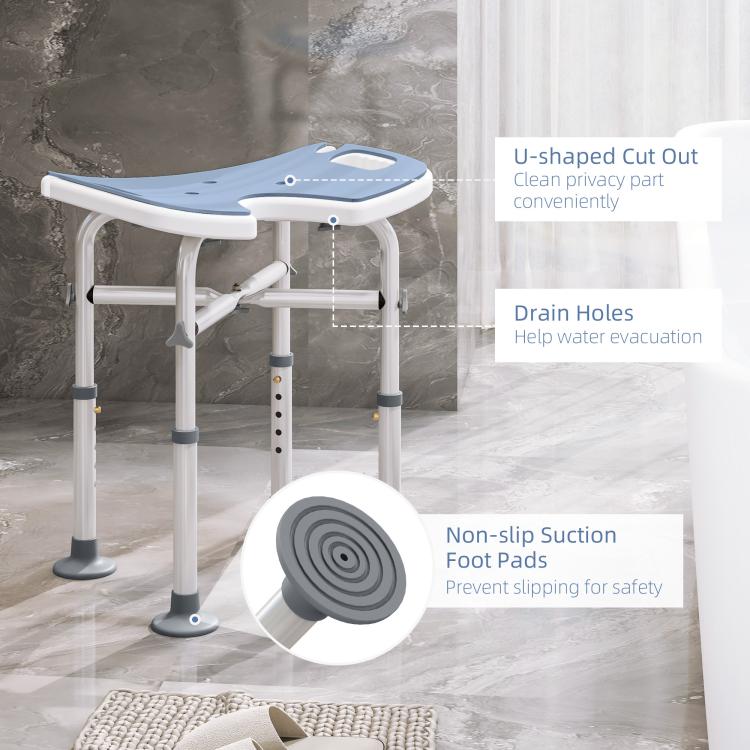 39-51.5cm U Seat Padded Shower Stool - Light Blue