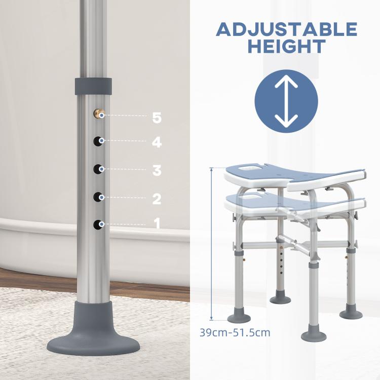 39-51.5cm U Seat Padded Shower Stool - Light Blue