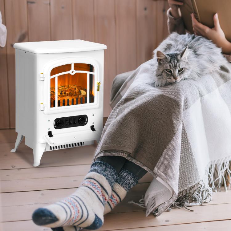 Modern Electric Fireplace, Freestanding Electric Stove Fire with Flame Effect, 950/1850W, White
