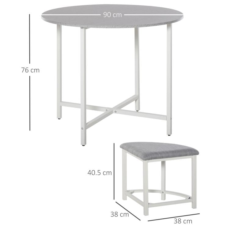 Modern Round Dining Table Set with 4 Upholstered Stools for Dining Room, Kitchen, Grey