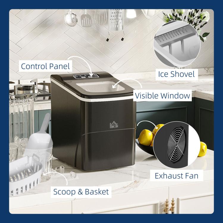 12kg Countertop Ice Cube Machine, with Scoop - Black