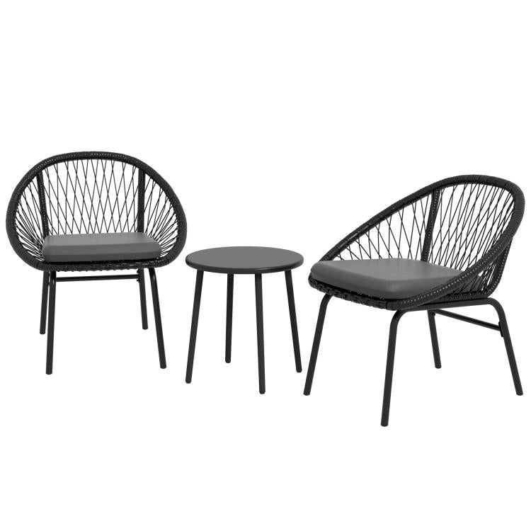 Three-Piece Rattan Bistro Set - Black