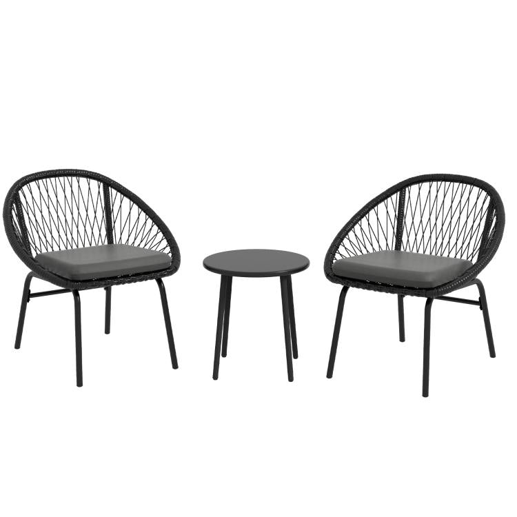 Three-Piece Rattan Bistro Set - Black