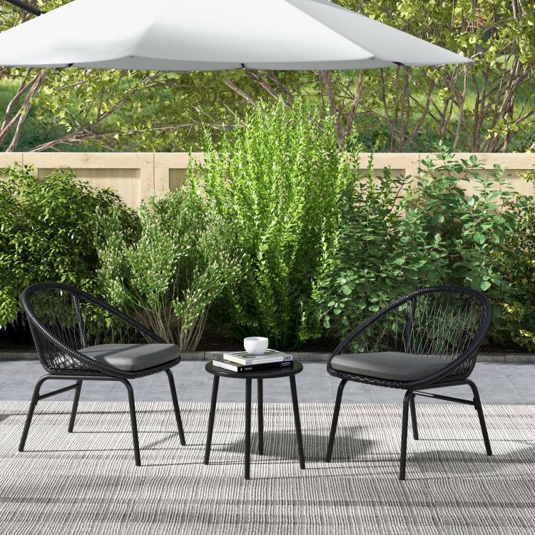 Three-Piece Rattan Bistro Set - Black