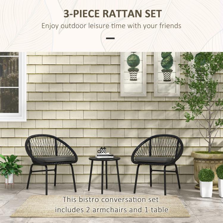 Three-Piece Rattan Bistro Set - Black