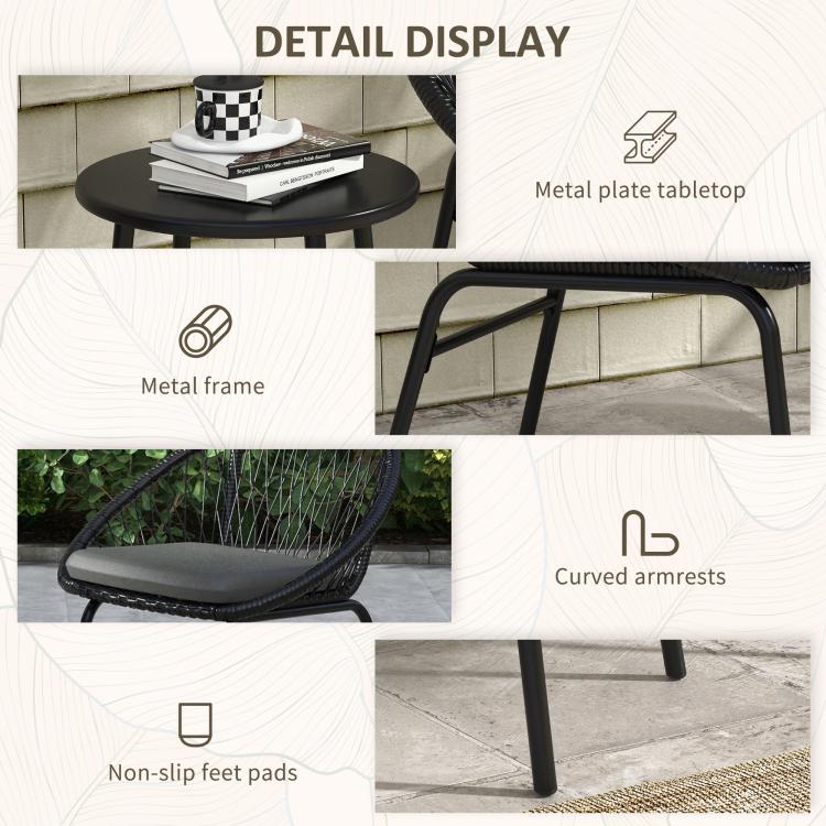 Three-Piece Rattan Bistro Set - Black