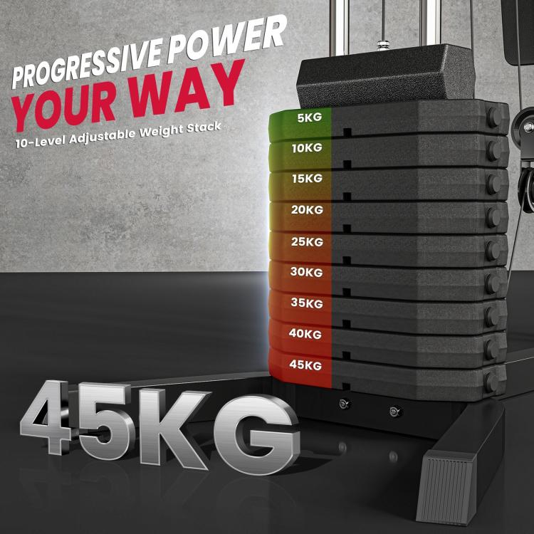 Multi-Exercise Gym Station, with 45kg Weight Stack, for Full Body Workout