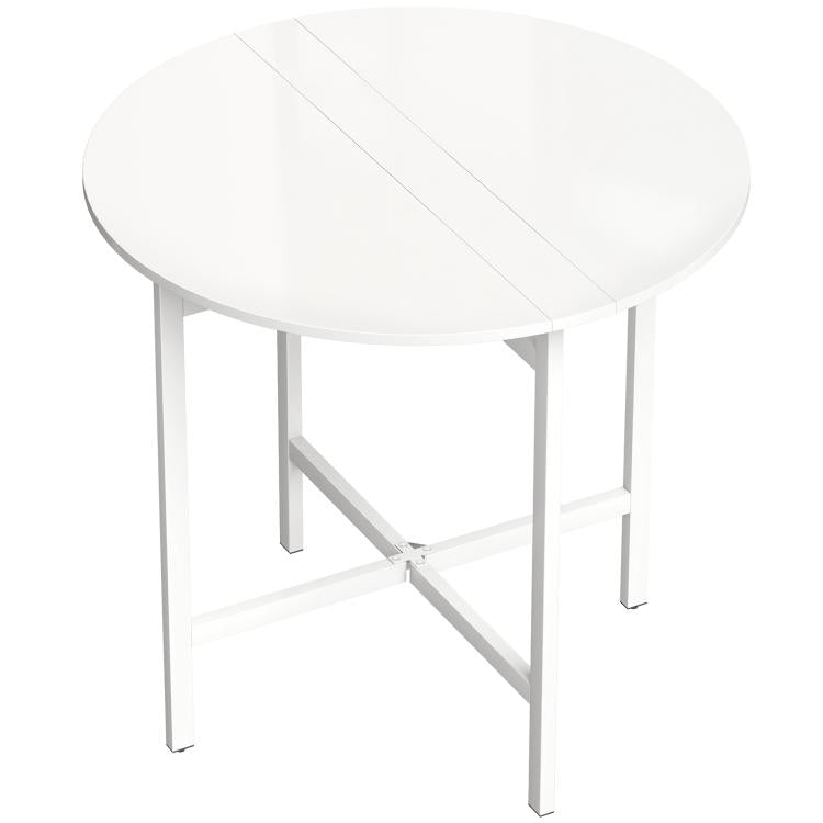 Collapsible?Drop Leaf Table, Folding Dining Table for Small Spaces, Extendable Kitchen Table with Steel Frame, White