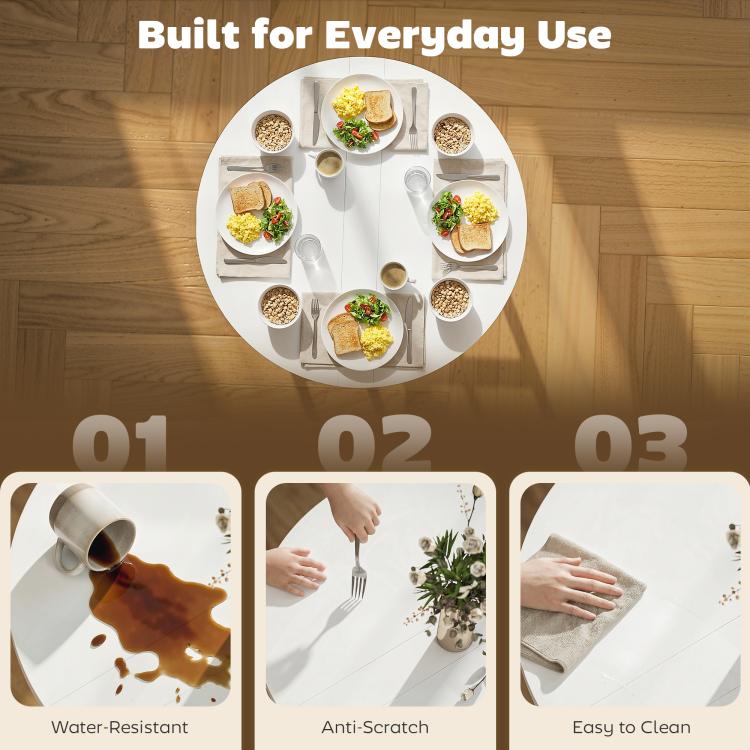 Collapsible?Drop Leaf Table, Folding Dining Table for Small Spaces, Extendable Kitchen Table with Steel Frame, White