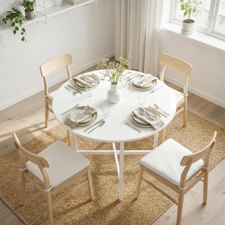 Collapsible?Drop Leaf Table, Folding Dining Table for Small Spaces, Extendable Kitchen Table with Steel Frame, White