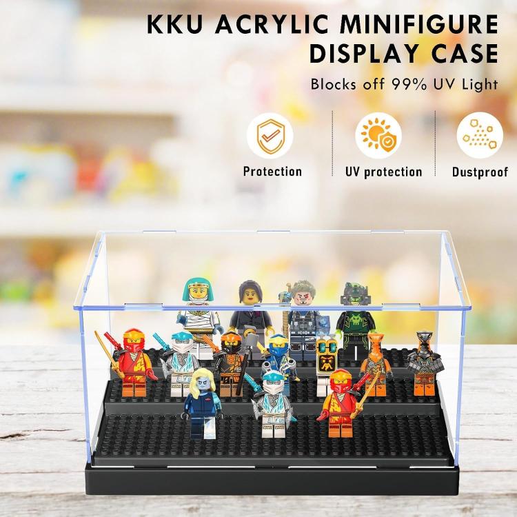Minifigures Figure Display Case - 3-Tier Clear Acrylic Dustproof Black, Grey
