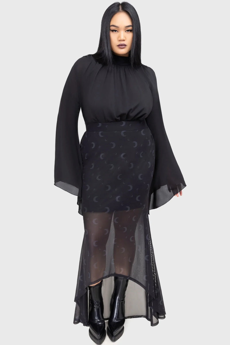 Killstar Astralune High Neck Flared Sleeve Top