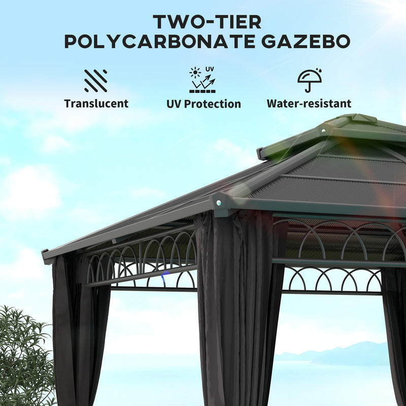 Outsunny 3 x 3 (m) Double Roof Hard Top Gazebo w/Nettings, Dark Grey