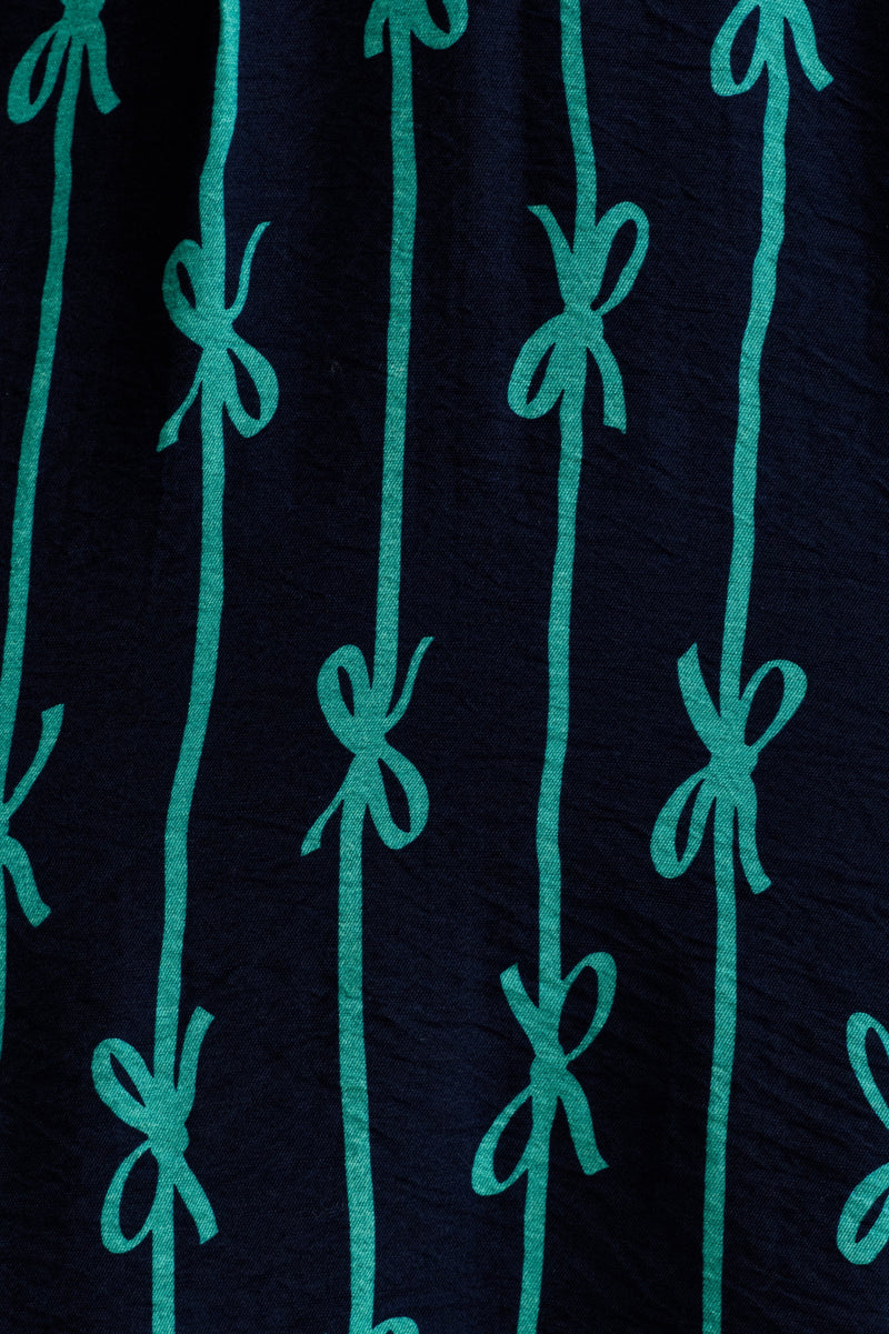 Avon Tie Up High Neck Long Sleeve Midi Dress – Navy