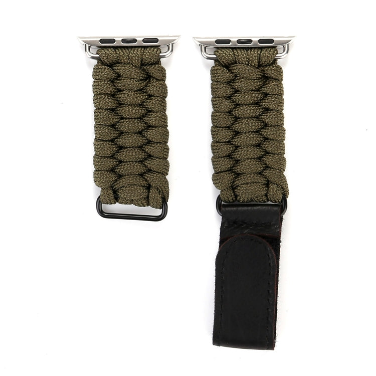 Magic Paste Genuine Leather Umbrella Rope Nylon Wrist Watch Band with Stainless Steel Buckle for Apple Watch Ultra 49mm&Watch Ultra 2 49mm / Series 10 46mm / 9&8&7 45mm / SE 3&SE 2&6&SE&5&4 44mm / 3&2&1 42mm, 7 45mm / 6&SE&5&4 44mm / 3&2&1 42mm
