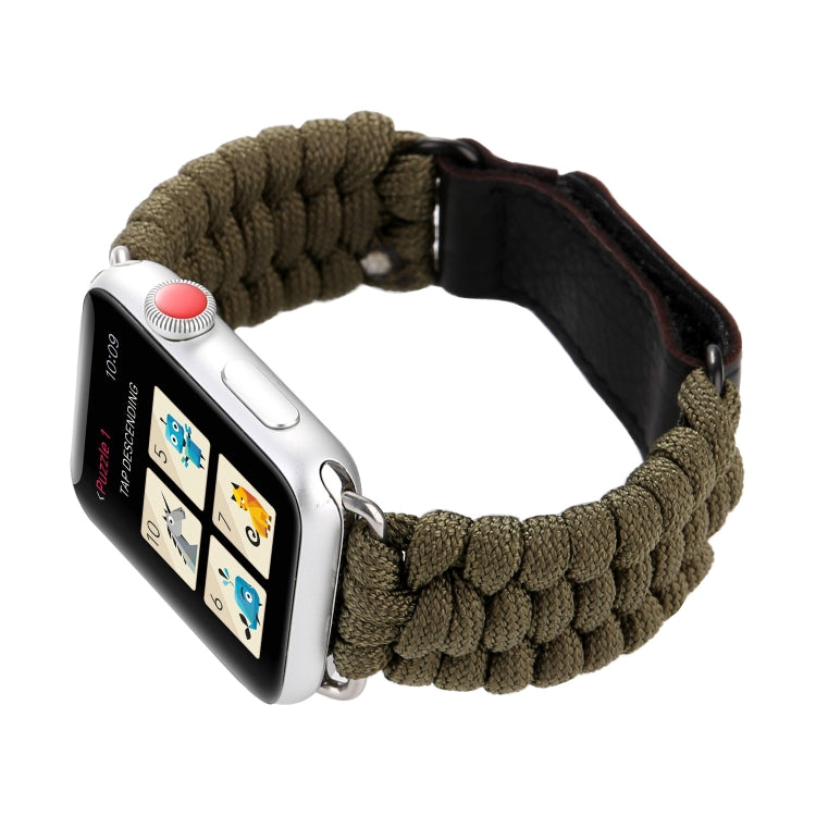 Magic Paste Genuine Leather Umbrella Rope Nylon Wrist Watch Band with Stainless Steel Buckle for Apple Watch Ultra 49mm&Watch Ultra 2 49mm / Series 10 46mm / 9&8&7 45mm / SE 3&SE 2&6&SE&5&4 44mm / 3&2&1 42mm, 7 45mm / 6&SE&5&4 44mm / 3&2&1 42mm