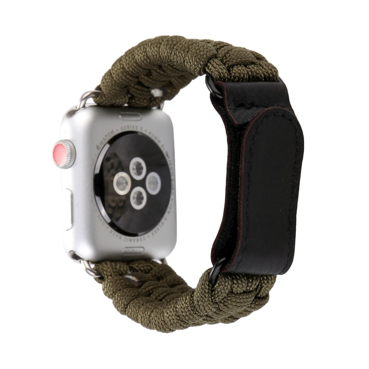 Magic Paste Genuine Leather Umbrella Rope Nylon Wrist Watch Band with Stainless Steel Buckle for Apple Watch Ultra 49mm&Watch Ultra 2 49mm / Series 10 46mm / 9&8&7 45mm / SE 3&SE 2&6&SE&5&4 44mm / 3&2&1 42mm, 7 45mm / 6&SE&5&4 44mm / 3&2&1 42mm