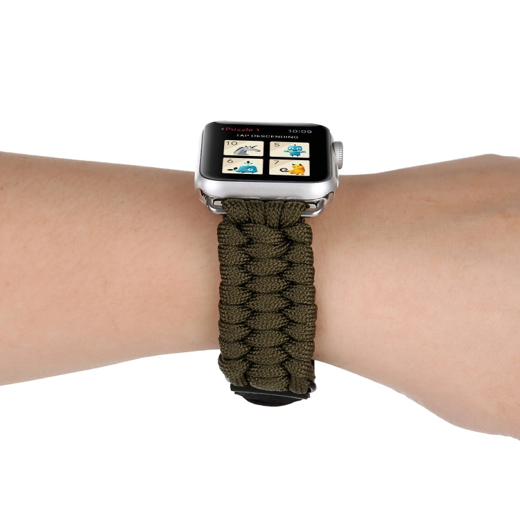 Magic Paste Genuine Leather Umbrella Rope Nylon Wrist Watch Band with Stainless Steel Buckle for Apple Watch Ultra 49mm&Watch Ultra 2 49mm / Series 10 46mm / 9&8&7 45mm / SE 3&SE 2&6&SE&5&4 44mm / 3&2&1 42mm, 7 45mm / 6&SE&5&4 44mm / 3&2&1 42mm