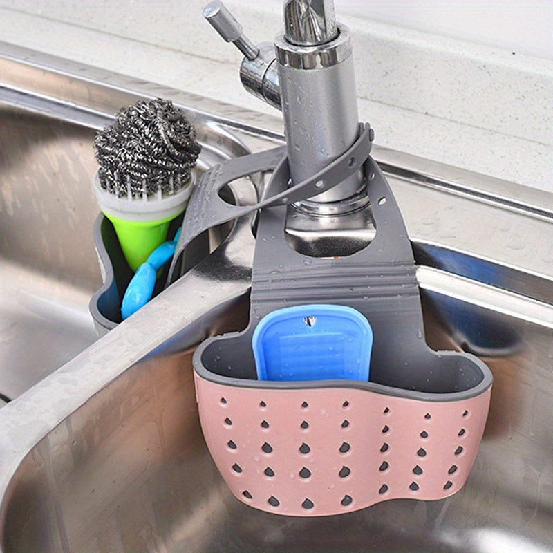Adjustable Sink Sponge Rack - Hanging Drain Bag Organiser for Kitchen & Bathroom