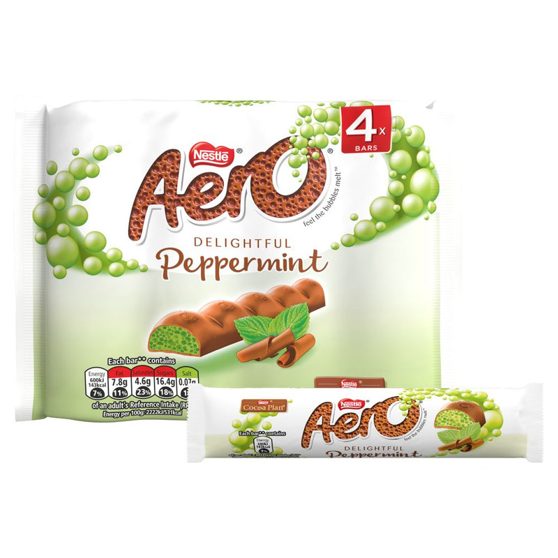 Aero Bubbly Peppermint Chocolate Bar 4 Pack Multipack 108g (Case of 14)