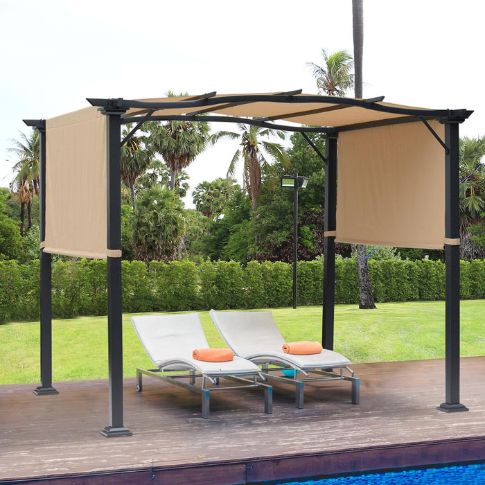 Retractable Pergola Garden Gazebo  3x2.45x2.3m, Khaki