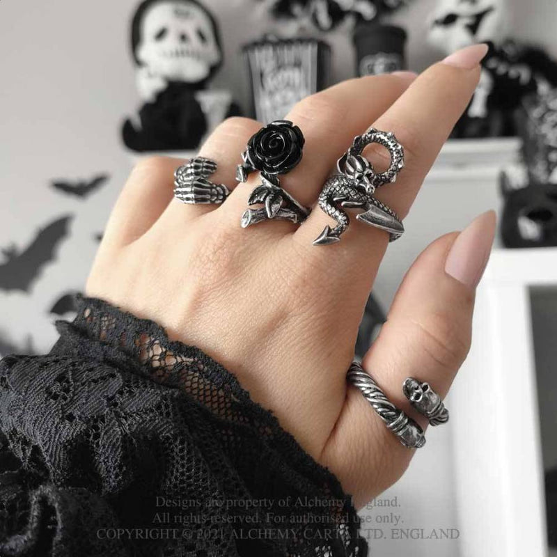 Alchemy Gothic Wild Black Rose Ring