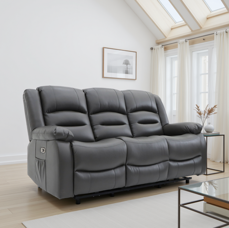 Alva Black 3 Seater Electric Recliner Sofa: USB, Cupholders & Storage