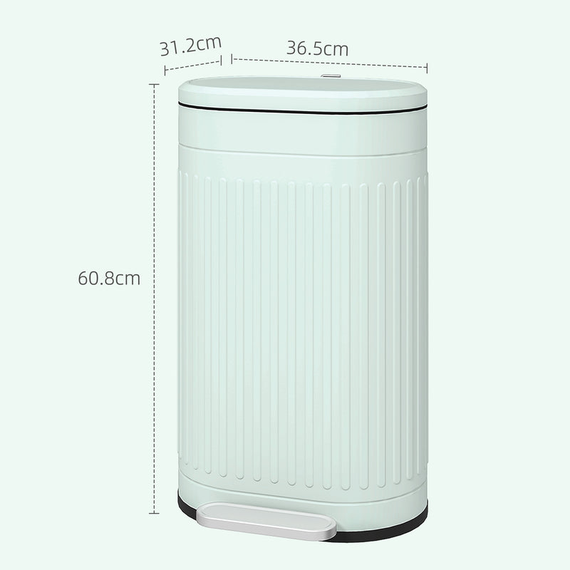 HOMCOM 30L Pedal Bin, Metal Kitchen Bin with Soft-close Lid, Light Green