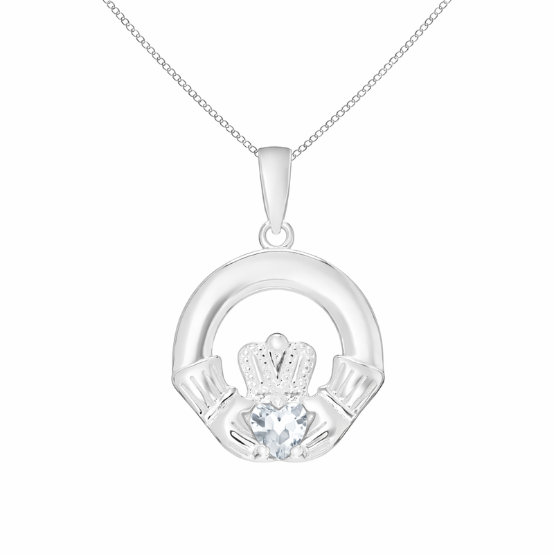 April Birthstone Claddagh Pendant Necklace