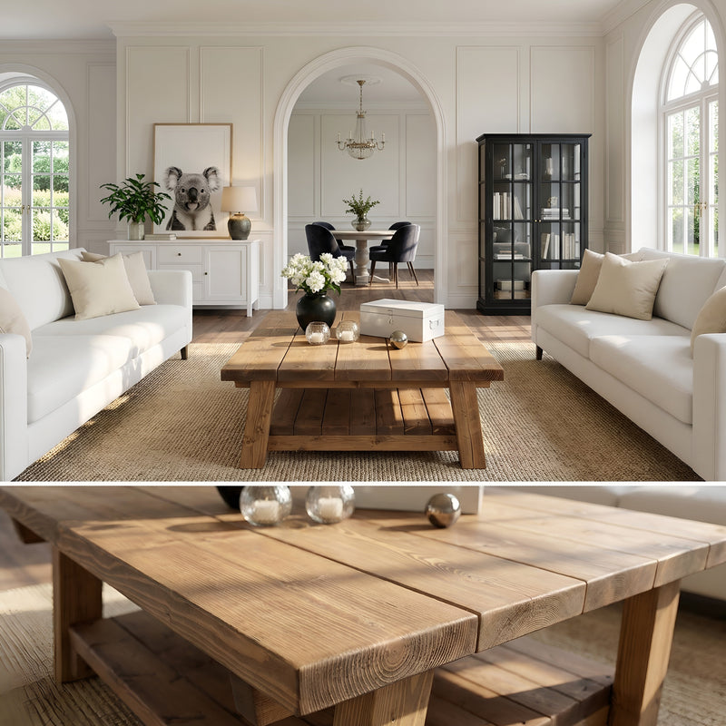 Large ARBA Rustic Wooden Coffee Table With Shelf