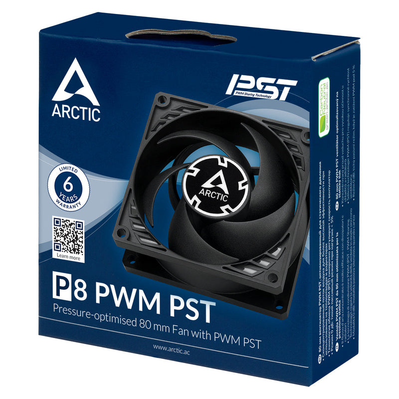Arctic P8 8cm Pressure Optimised PWM PST Case Fan Cable Splitter & Fluid Dynamic - 200-3000 RPM