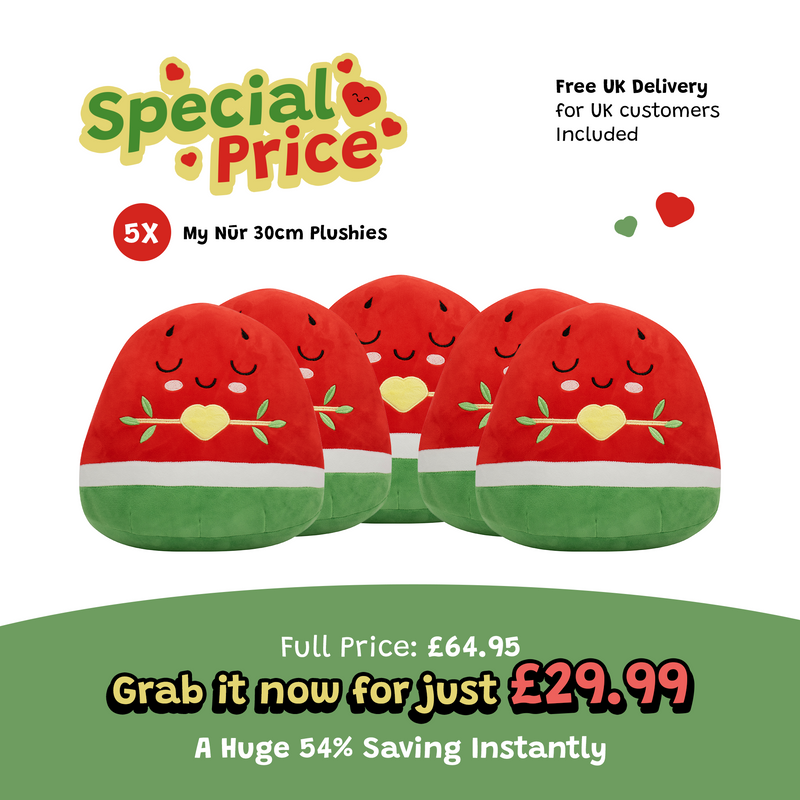 Pack of 5 Watermelon Plushie - 30cm Soft Cuddly Pillow Adorable Fruit Plush Muslim Doll [SPECIAL DEAL] | Ramadan & Eid Gift