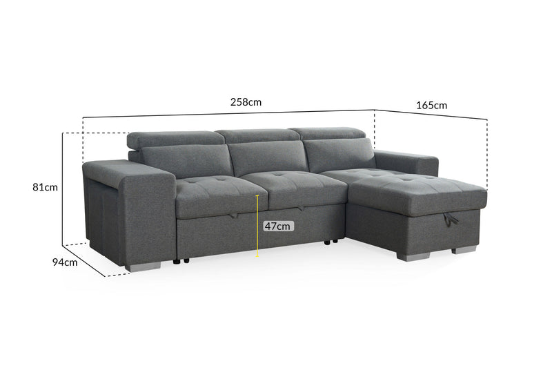 Artemis Grey Universal Corner Sofabed with Storage & Easy Conversion