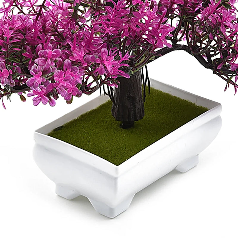 Artificial Bonsai Plant - Small Pot with Flowers for Home, Office, Table, Hotel or Garden Decoration