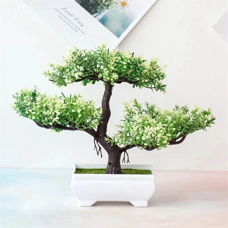 Artificial Bonsai Plant - Small Pot with Flowers for Home, Office, Table, Hotel or Garden Decoration