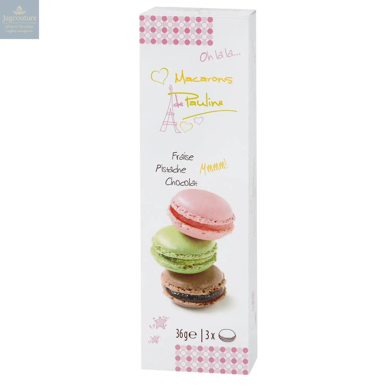 Assortment of 3 macarons in stick pack - pistachio, chocolate and strawberry - VAT FREE