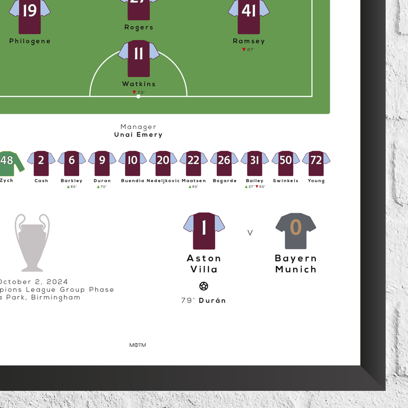 Aston Villa vs Munich 2024 Champions League Match Print