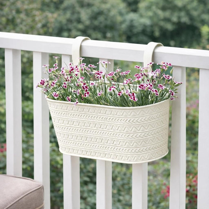 12 Inch Hanging Garden Planter Window Box with Hooks Ivory
