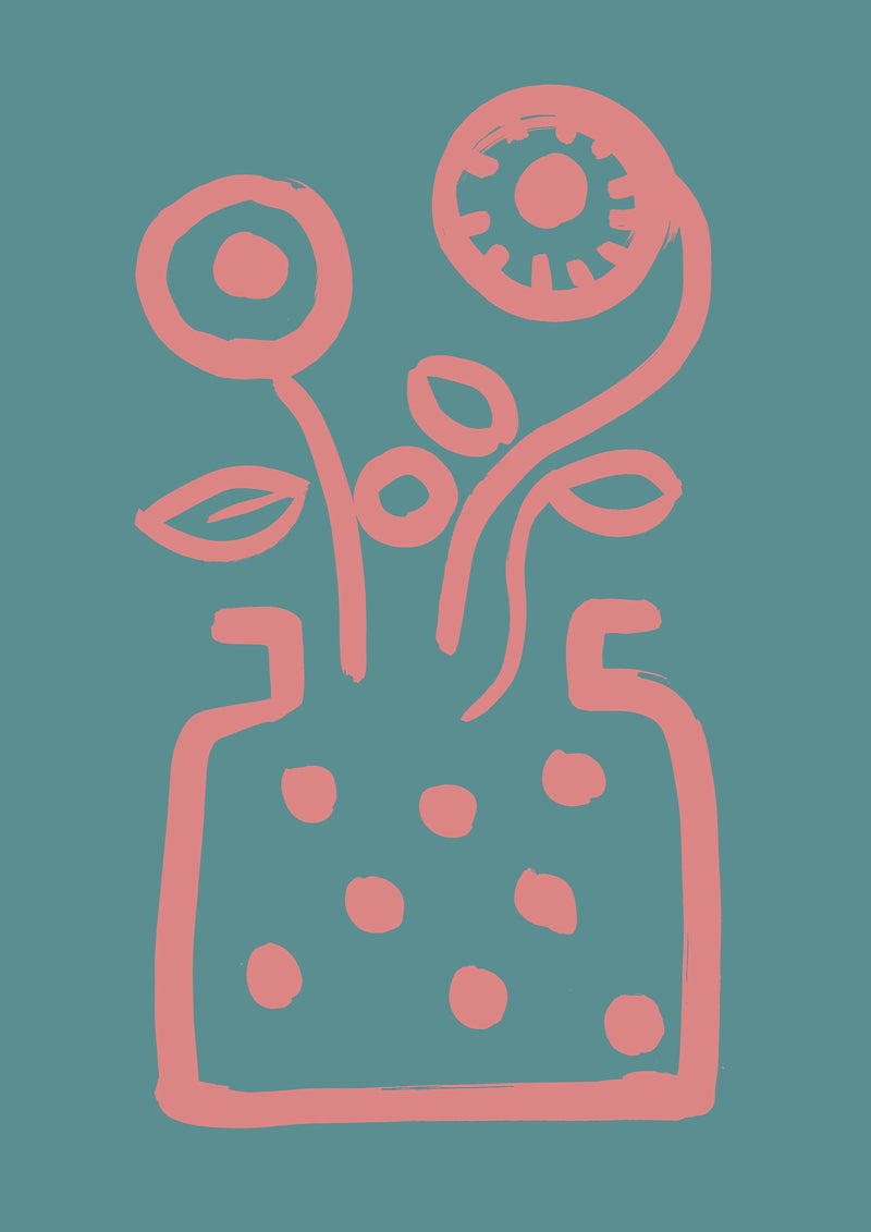 Vase no 2 print - Turquoise + Pink