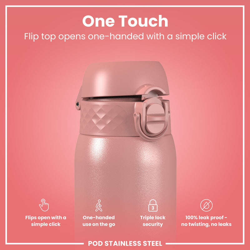 Leak Proof Kids Water Bottle, Stainless Steel, Ash Rose, 400ml (13oz)