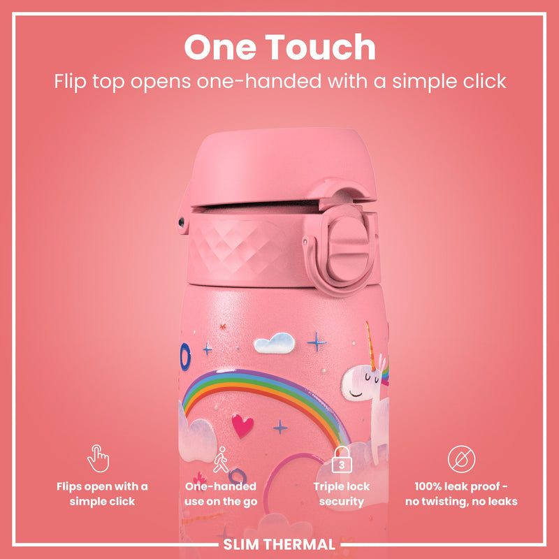 Leak Proof Slim Thermal Steel Water Bottle, Insulated, Unicorn, 500ml (17oz)
