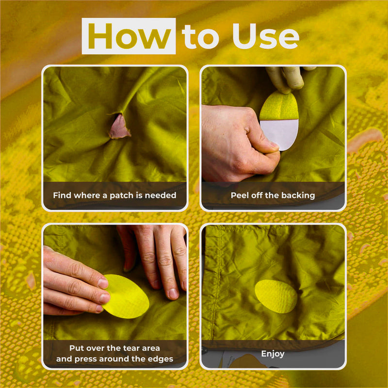 Repair Patches (30+ Colours) for Puffer Jackets, Tents, Upholstery - Stick On, Waterproof, Tear-Cold-Heat-Resistant