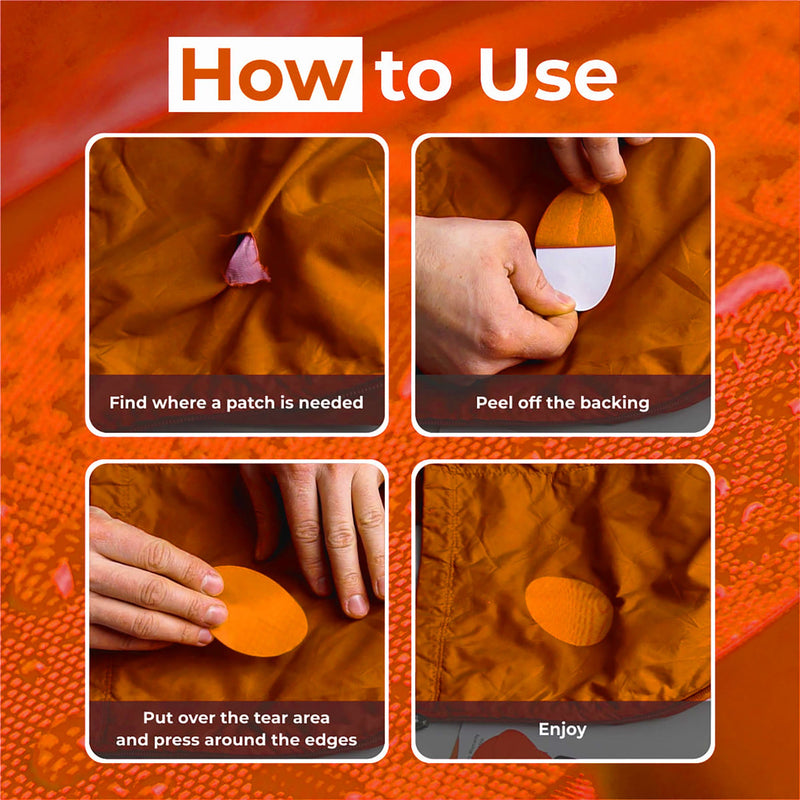 Repair Patches (30+ Colours) for Puffer Jackets, Tents, Upholstery - Stick On, Waterproof, Tear-Cold-Heat-Resistant