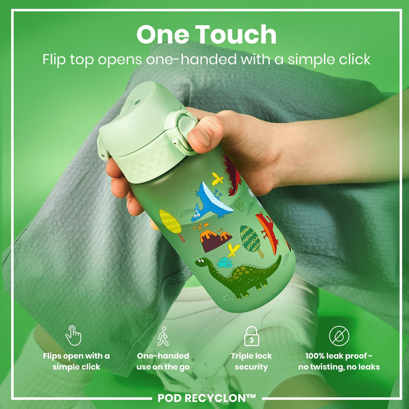 Leak Proof Kids Water Bottle, Recyclon, Dinosaur, 350ml (12oz)